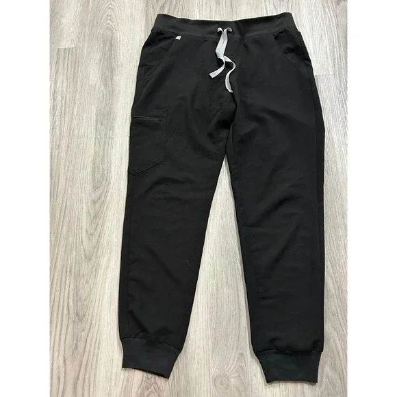 FIGS Zamora Jogger Scrub Pants Black Womens Drawstring Pockets 28 Inseam - Picture 1 of 7